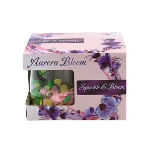 Cană cu inserție de flori uscate, hortensie galben, verde și roz, pereți dubli, sticlă borosilicată, 200 ml, Aurora Bloom