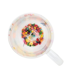 Cană cu inserție de flori uscate multicolor, floarea miresei, pereți dubli, sticlă borosilicată, 350 ml, Aurora Bloom