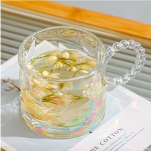 Cană din sticlă, pentru cafea. 7.5 cm, 260 ml, design iridescent, SZK55