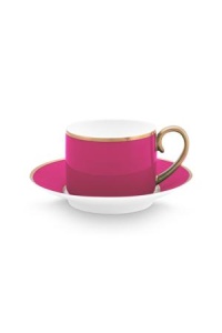 Cană espresso cu farfurioară, Pip Studio, 120 ml, colecția Pip Chique, Gold-Pink
