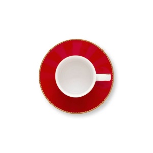 Cană espresso cu farfurioară, Pip Studio, 125ml, Stripes Red and Pink, colecția Love Birds