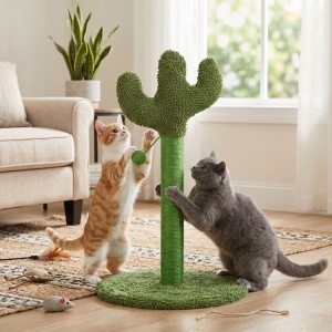 Cat Play Tower and Sisal Scratching Post, Jumi, Green Cactus Model, 43 cm