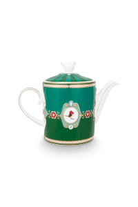 Ceainic din porțelan, Pip Studio, Medallion Emerald-Green, 1.3l, colecția Love Birds