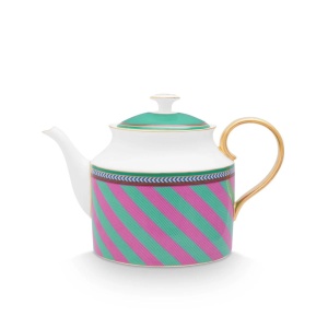 Ceainic din porțelan, Pip Studio, Stripes Pink-Green, 1.8l, colecția Pip Chique