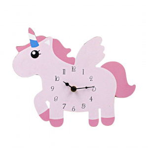 Ceas de perete pentru camera copilului, 25x30cm, model cu unicorn roz