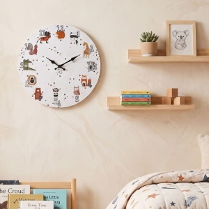 Ceas de perete pentru camera copilului, 33 cm, mdf, model animăluțe sălbatice