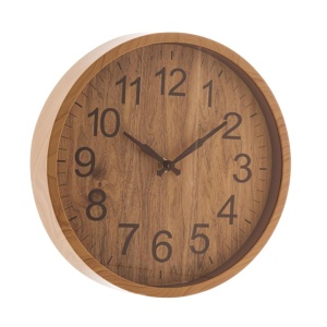 Ceas decorativ de perete, cu aspect de lemn, culoare bej, 30 cm, design modern
