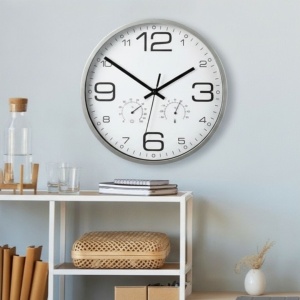 Ceas decorativ de perete cu termometru și higrometru, design modern, mecanism quartz