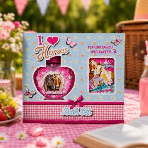 Children's bath gift set, I Love Horses, Accentra, bubble bath and playing cards