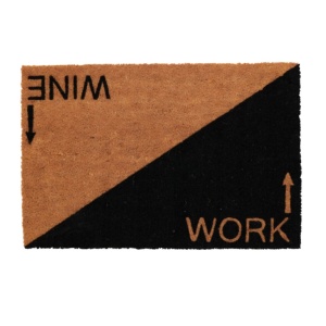 Coconut fibre doormat, 39 x 59 cm, “Wine, Work” message