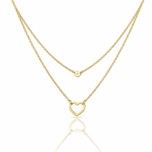 Colier dublu cu inimioare aurii – Oțel inoxidabil chirurgical placat cu aur 14K, Ecarla, NST2244