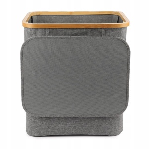 Coș de rufe pliabil 60L Jumi, gri natural, bambus și poliester, 40x33x45 cm