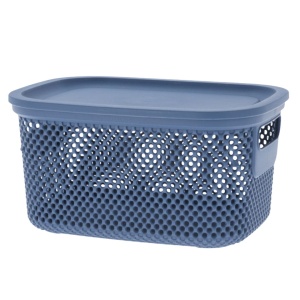 Coș depozitare cu capac, 3.5 L, din plastic perforat, Storage Solutions, albastru