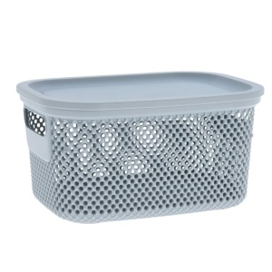 Coș depozitare cu capac, 3.5 L, din plastic perforat, Storage Solutions, gri deschis