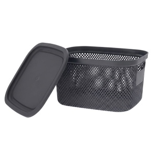 Coș depozitare cu capac, 6 L, din plastic perforat, Storage Solutions, gri