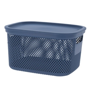 Coș depozitare cu capac, 6 L, din plastic perforat, Storage Solutions, albastru
