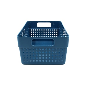 Coș de depozitare din plastic perforat 23×15×10 cm, Storage Solutions – Organizator universal cu mânere, Albastru