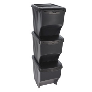 Coșuri  Home & Styling, suprapozabile pentru sortarea deșeurilor, 3 x 22 l, plastic rezistent, gri