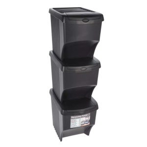 Coșuri Home & Styling, suprapozabile pentru sortarea deșeurilor, 3 x 22 l, plastic rezistent, gri