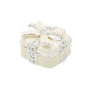 Cutie Bijuterii 6x6 cm în Formă de Cadou cu Fundă și Strasuri AZAY – Casetă Bijuterii Elegantă, Cutie Inel, Cadou Femei cu Ambalaj Premium