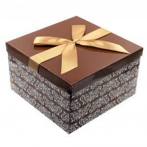 Cutie de cadou cu tissue paper, fundita decorativa si minifelicitare, XL - Brown