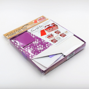 Cutie de cadou cu tissue paper, fundiță decorativă și minifelicitare - Magenta Flower
