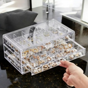 Cutie pentru bijuterii, organizator transparent – 3 sertare, 72 compartimente, Ecarla