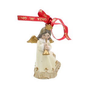 Decorațiune Ginza, Regatul de Crăciun, Royal, model îngeraș cântând la trompetă, alb, 9 cm
