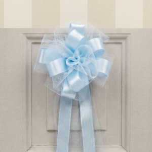 Fundă decorativă pentru evenimente, cu autoformare tulle, bleu