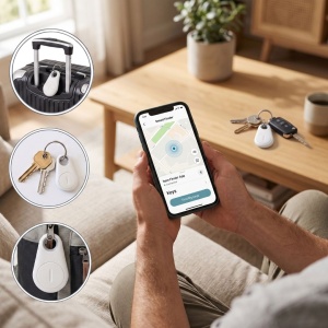 Dispozitiv inteligent de Localizare TRYBE Tracker Tag 4-in-1 – Bluetooth, Alerte Anti-Pierdere, Istoric Locație, 30 m