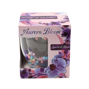 Pahar cu inserție de pene și bilute colorate pastel, roz și mov, pereți dubli, sticlă borosilicată, 250 ml, Aurora Bloom