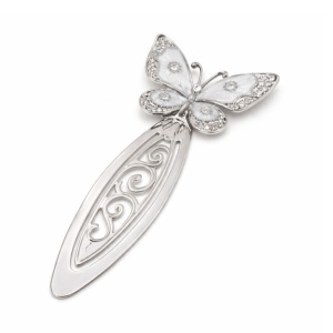 Semn de Carte Metalic Elegant Fluture cu Cristale, 10.5 x 5.5 cm, Argintiu, Cadou Premium pentru Femei, AZAY