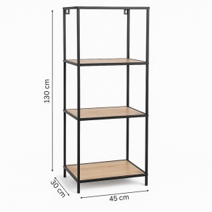 Etajeră pentru depozitare, cu 3 polițe din MDF și structura metalică, 45x30x130 cm