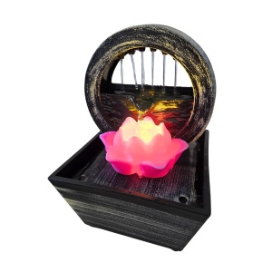 Fântână de interior, cu floare de lotus și cascadă zen – ambianță feng shui și lumină led