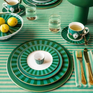 Farfurie din porțelan, Pip Studio, Stripes Green, 26.5cm, colecția Love Birds