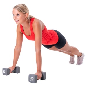 Ganteră neopren 6 kg Pure 2 Improve – capete pătrate, gri și ambalaj premium