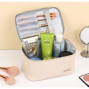 Geantă pentru cosmetice, pliabilă, cu două compartimente, bej