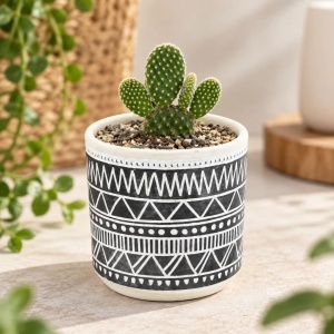 Ghiveci ceramică 9x9 cm model linii simetrii