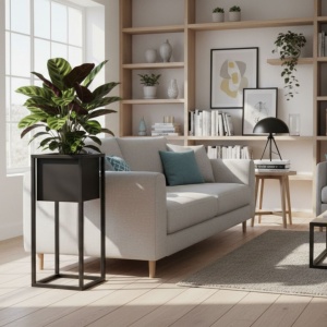 Ghiveci metalic pentru plante, culoare negru, design modern, H&S Collection, 21x50 cm