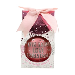 Glob de Crăciun, cu led, culoarea roz, mesaj „Live Laugh Love Christmas"
