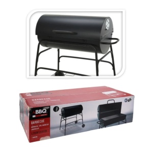 Grătar cilindric pe cărbuni, metalic, pentru grădină, 97 cm, cu roți și cu capac
