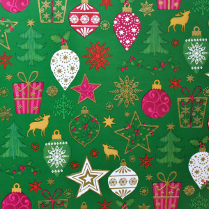 Hârtie ambalat Crăciun 200x70cm globuri verde