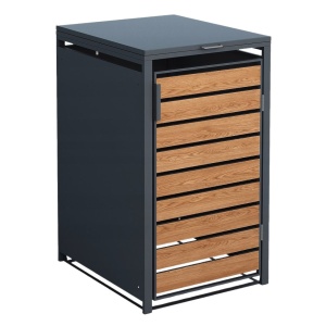 Mască pentru pubelă, Jumi, oțel galvanizat antracit, cu aspect lemn, 116x80x86 cm, pentru tomberon 240L