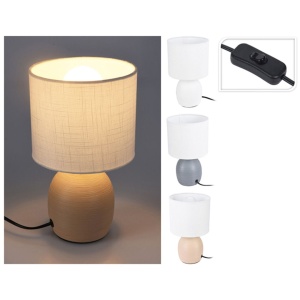 Lampă de masă decorativă cu abajur textil alb și bază ceramică gri, E14