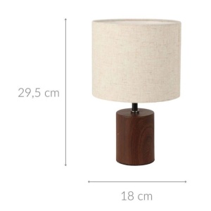 Lampă de masă decorativă cu abajur textil și bază efect lemn, E27, 18x29.5 cm