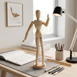 Manechin articulat, din lemn, 33 cm – Model pentru schiță și studiu anatomic