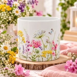 Mască ghiveci, din ceramică, floricele fluturași, 12 cm