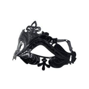 Mască neagră, tip venețiană, PartyDeco, 17×9 cm, model elegant pentru bal mascat, Halloween și petreceri tematice