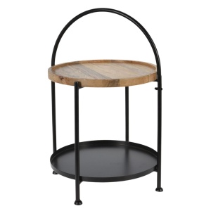Măsuță de cafea, rotundă, din lemn și metal cu două niveluri, 39×39×55 cm