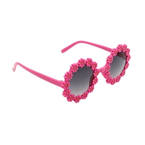 Ochelari de soare pentru copii, model floricele roz cu rame rotunde